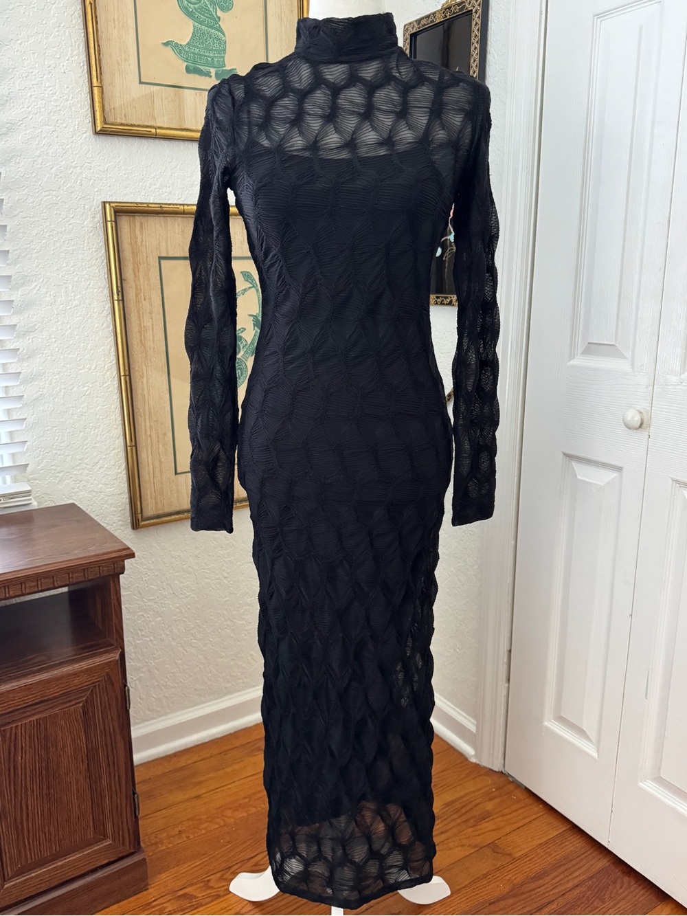 Antonio Melani Katelyn Black Sheer Mesh Maxi Dress XS NWT $189